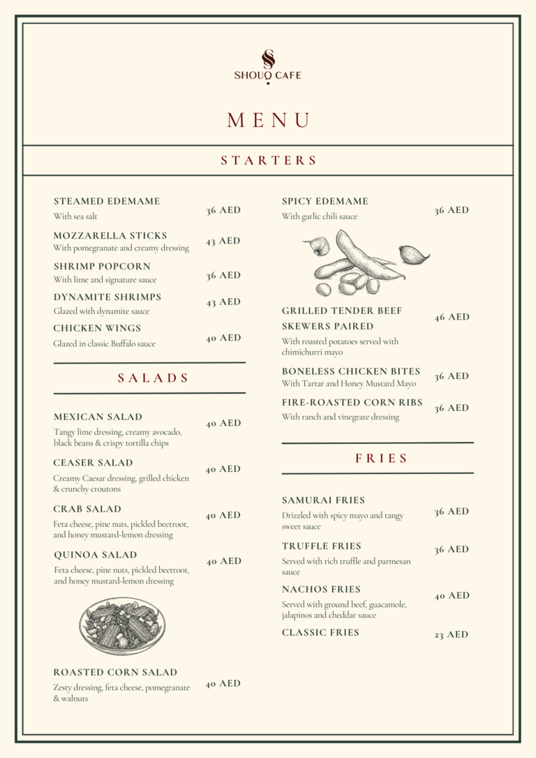 Shouq Cafe food menu page1